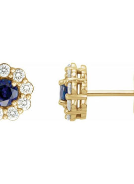 14K White Gold 4 mm Lab-Grown Blue Sapphire & 1/3 CTW Natural Diamond Earrings