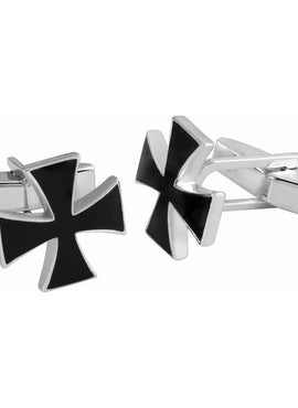 14K Yellow Gold 15 mm Black Enamel Maltese Cross Cuff Links