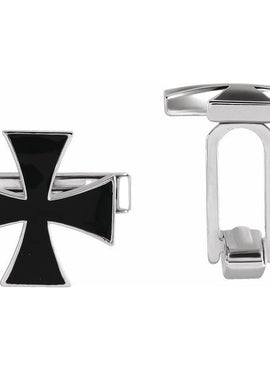 14K Yellow Gold 15 mm Black Enamel Maltese Cross Cuff Links