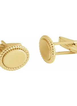 14K Yellow Gold 15.6x12.5 mm Rope Pattern Cuff Links