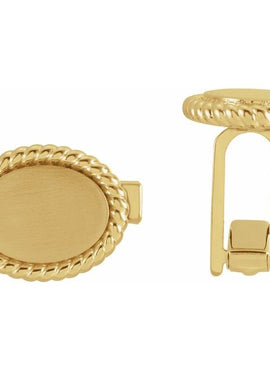 14K Yellow Gold 15.6x12.5 mm Rope Pattern Cuff Links