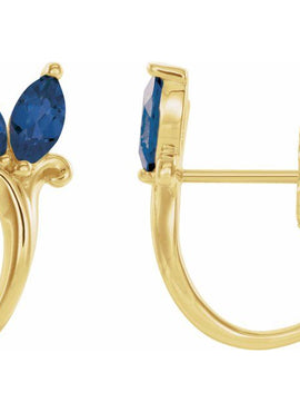 14K White Gold Natural Blue Zircon Floral J-Hoop Earrings