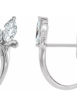 14K White Gold Natural Blue Zircon Floral J-Hoop Earrings