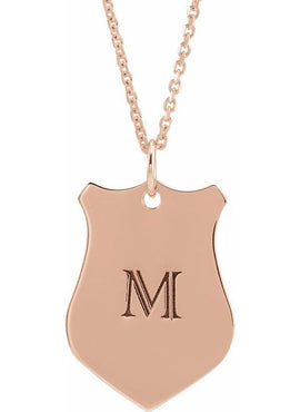 14K Rose Gold Engravable Sheild Pendant
