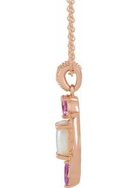 14K White Gold Natural White Opal, Natural Pink Sapphire & 1/10 CTW Natural Diamond Pendant
