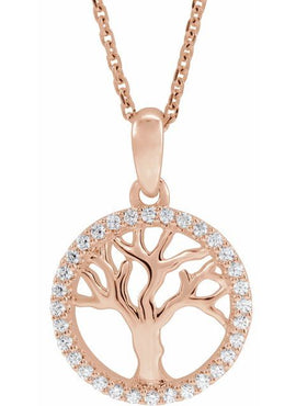 14K Yellow Gold 1/5 CTW Natural Diamond Tree of Life 16-18