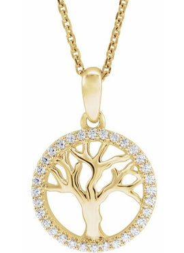 14K Yellow Gold 1/5 CTW Natural Diamond Tree of Life 16-18
