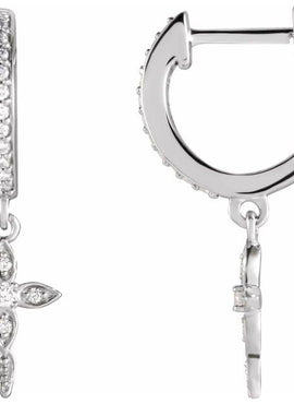 14K Yellow Gold 1/8 CTW Natural Diamond Cross Hoop Earrings