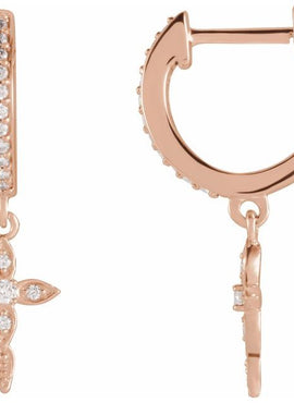 14K Yellow Gold 1/8 CTW Natural Diamond Cross Hoop Earrings
