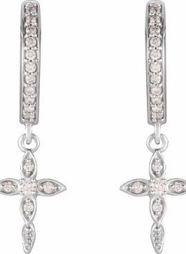 14K Yellow Gold 1/8 CTW Natural Diamond Cross Hoop Earrings