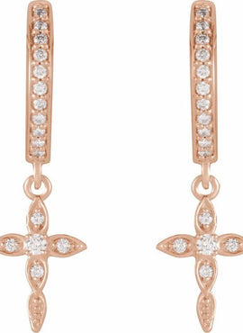 14K Yellow Gold 1/8 CTW Natural Diamond Cross Hoop Earrings