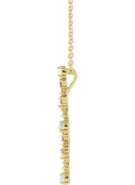 14K Rose Gold  Natural Honey Topaz. Natural Turquoise & 1/8 CTW Natural Diamond Scattered Bar Pendant