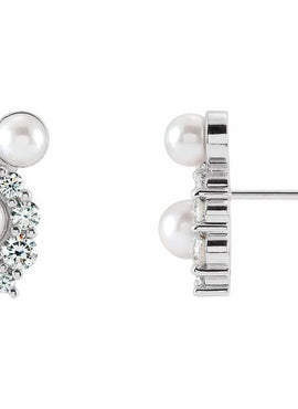 14K White Gold Cultured White Akoya Pearls & 1/2 CTW Natural Diamond Earrings