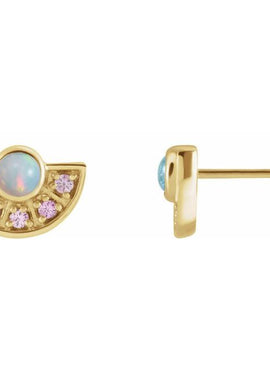 14K White Gold Natural Turquoise & Natural Aquamarine Fan Earrings