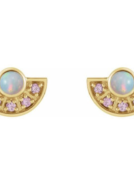 14K White Gold Natural Turquoise & Natural Aquamarine Fan Earrings