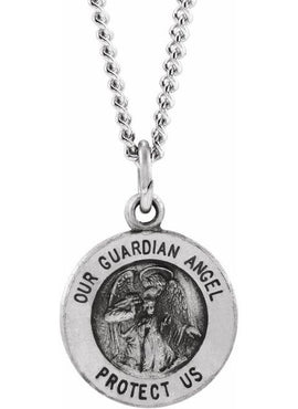Sterling Silver 11.8 mm Guardian Angel Medal 18