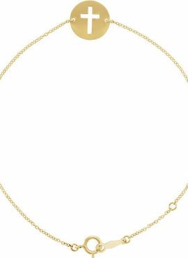 14K White Gold Pierced Cross Disc 7-8