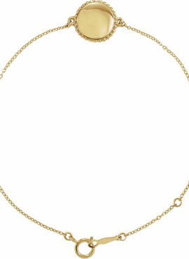 14K White Gold Engravable Beaded Disc 6 1/2-7 1/2