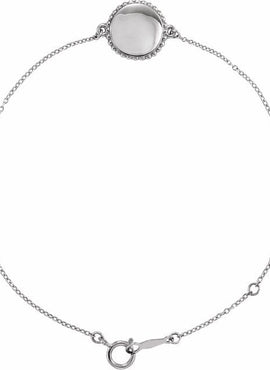 14K White Gold Engravable Beaded Disc 6 1/2-7 1/2