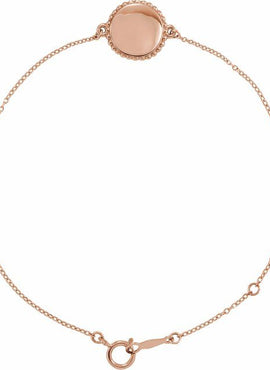 14K White Gold Engravable Beaded Disc 6 1/2-7 1/2