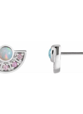 14K White Gold Natural Turquoise & Natural Aquamarine Fan Earrings