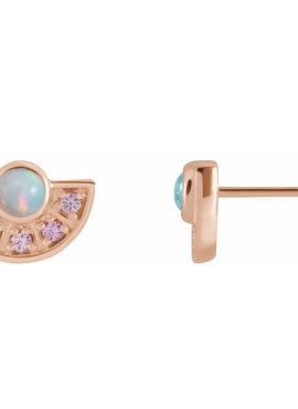 14K White Gold Natural Turquoise & Natural Aquamarine Fan Earrings