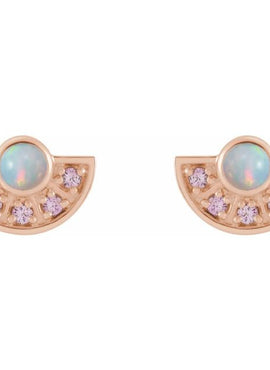 14K White Gold Natural Turquoise & Natural Aquamarine Fan Earrings