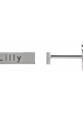 14K White Gold Engravable Bar Earrings