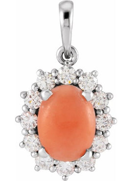 14K White Gold Natural Ethiopian Opal & 1/3 CTW Natural Diamond Halo-Style Pendant