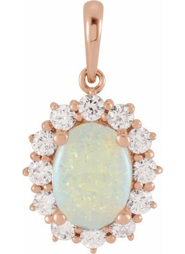 14K White Gold Natural Ethiopian Opal & 1/3 CTW Natural Diamond Halo-Style Pendant