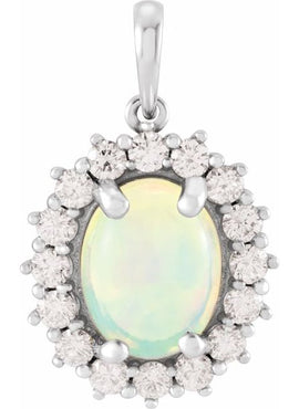 14K White Gold Natural Ethiopian Opal & 1/3 CTW Natural Diamond Halo-Style Pendant