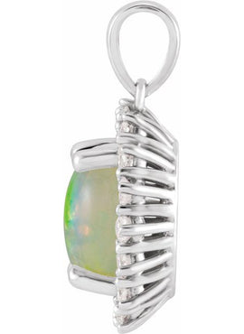 14K White Gold Natural Ethiopian Opal & 1/3 CTW Natural Diamond Halo-Style Pendant