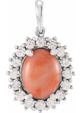 14K White Gold Natural Ethiopian Opal & 1/3 CTW Natural Diamond Halo-Style Pendant