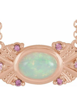 14K White Gold Natural Ethiopian Opal & Natural Pink Sapphire Vintage-Inspired 16