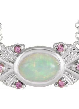 14K White Gold Natural Ethiopian Opal & Natural Pink Sapphire Vintage-Inspired 16