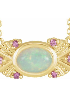 14K White Gold Natural Ethiopian Opal & Natural Pink Sapphire Vintage-Inspired 16