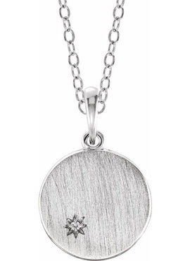 14K White Gold .005 CT Natural Diamond Engravable Pendant