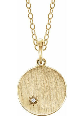 14K White Gold .005 CT Natural Diamond Engravable Pendant