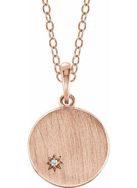 14K White Gold .005 CT Natural Diamond Engravable Pendant