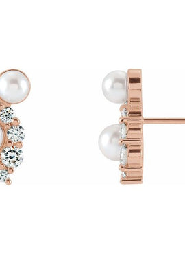 14K White Gold Cultured White Akoya Pearls & 1/2 CTW Natural Diamond Earrings