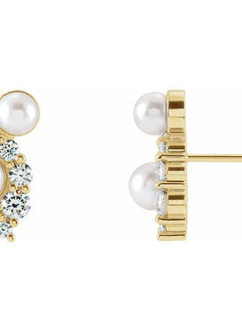 14K White Gold Cultured White Akoya Pearls & 1/2 CTW Natural Diamond Earrings