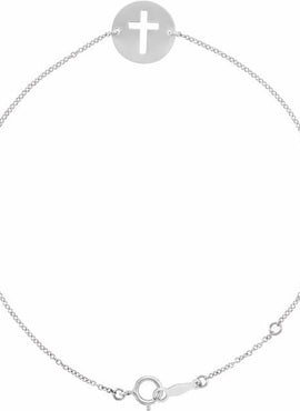 14K White Gold Pierced Cross Disc 7-8
