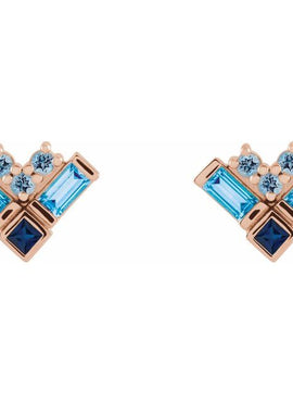 14K White Gold Natural Blue Multi-Gemstone Cluster Earrings