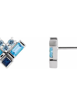 14K White Gold Natural Blue Multi-Gemstone Cluster Earrings