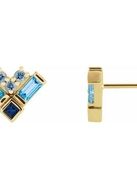 14K White Gold Natural Blue Multi-Gemstone Cluster Earrings