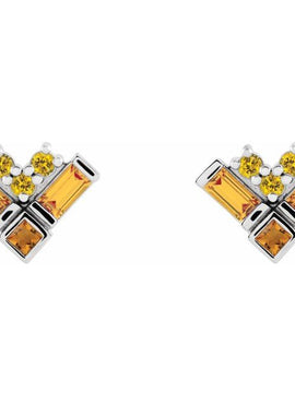 14K White Gold Natural Blue Multi-Gemstone Cluster Earrings