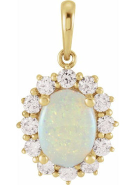 14K White Gold Natural Ethiopian Opal & 1/3 CTW Natural Diamond Halo-Style Pendant