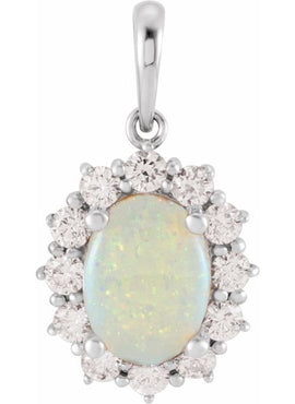 14K White Gold Natural Ethiopian Opal & 1/3 CTW Natural Diamond Halo-Style Pendant