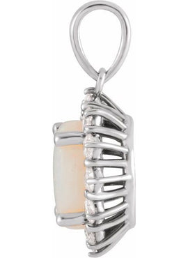 14K White Gold Natural Ethiopian Opal & 1/3 CTW Natural Diamond Halo-Style Pendant