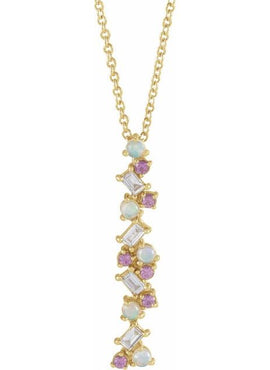 14K Rose Gold  Natural Honey Topaz. Natural Turquoise & 1/8 CTW Natural Diamond Scattered Bar Pendant